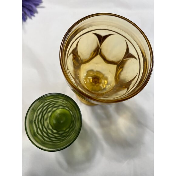Vintage Amber Goblet & Green Juice Glass Set - Picture 3 of 6